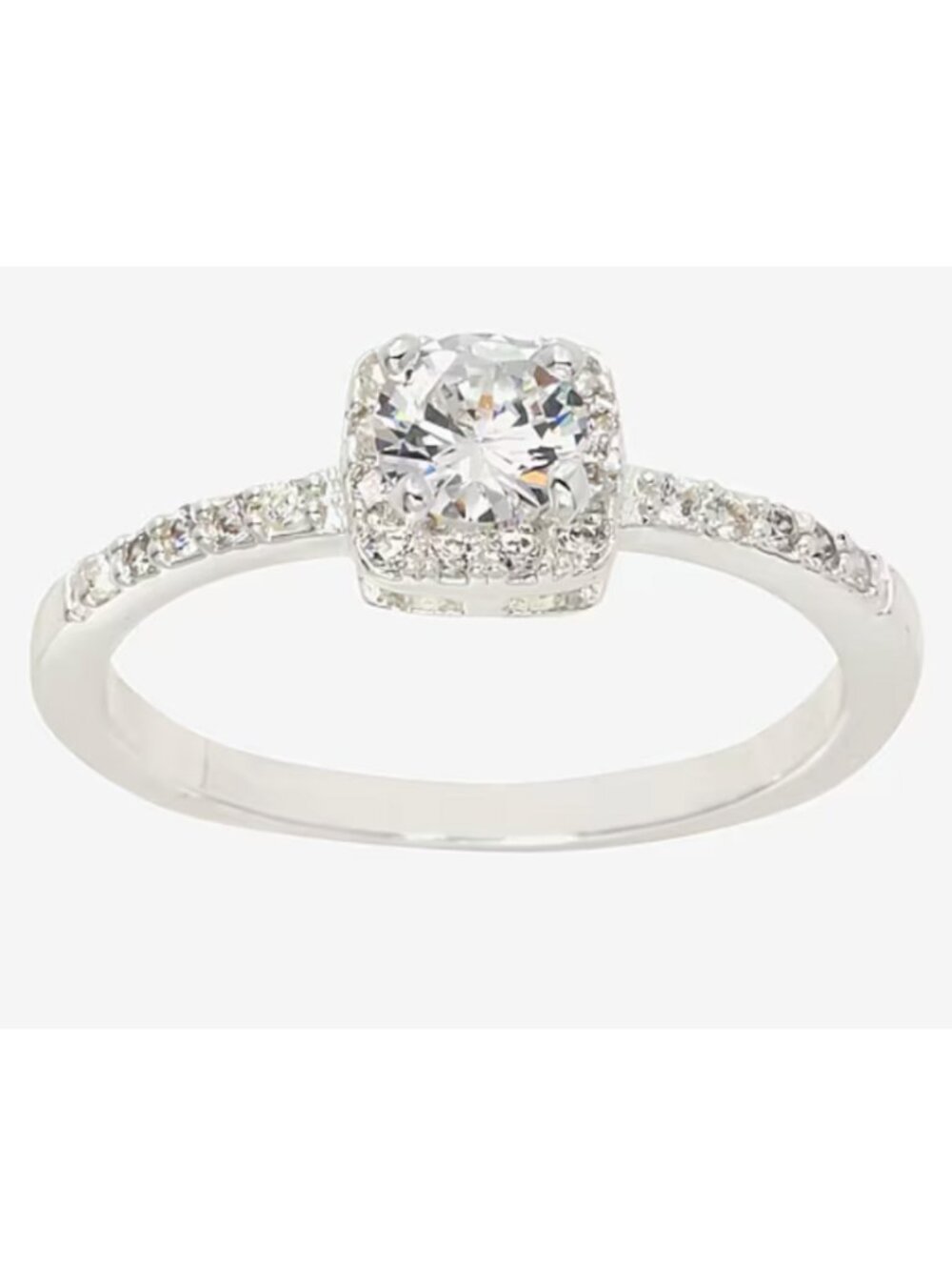 Sparkle Allure Halo CZ Engagement Ring | Cushion Cut Center | Silver Over Brass